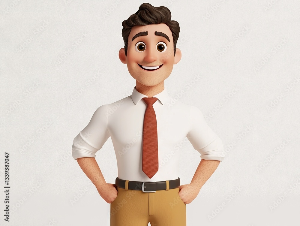 Poster cheerful businessman character studio setting 3d model minimalist background front view professional