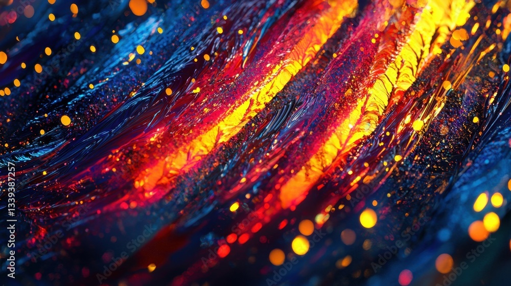 Poster vibrant colors twist and flow, creating an abstract composition filled with energy. the shimmering p