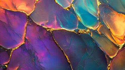 Abstract Iridescent Gemstone Mosaic - Colorful, Textured, Swirling, Purple, Blue, Gold, Background

