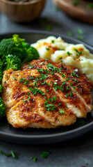 Grilled Chicken with Broccoli and Mashed Potatoes