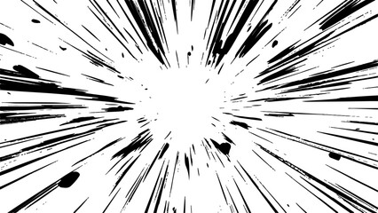 Bokeh black lines on white transparent background. Vector circular starburst explosion texture. Distressed uneven grunge background, cover template set with comic speed line effect. © Song Long