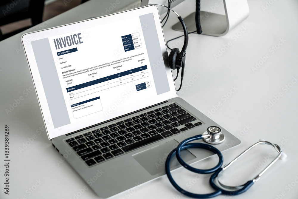 Poster invoice on computer screen from accounting application. computer program for financial and budget of