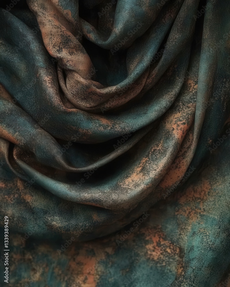 Aufkleber elegant draped fabric with a textured surface in teal and copper tones creating a luxurious and arti