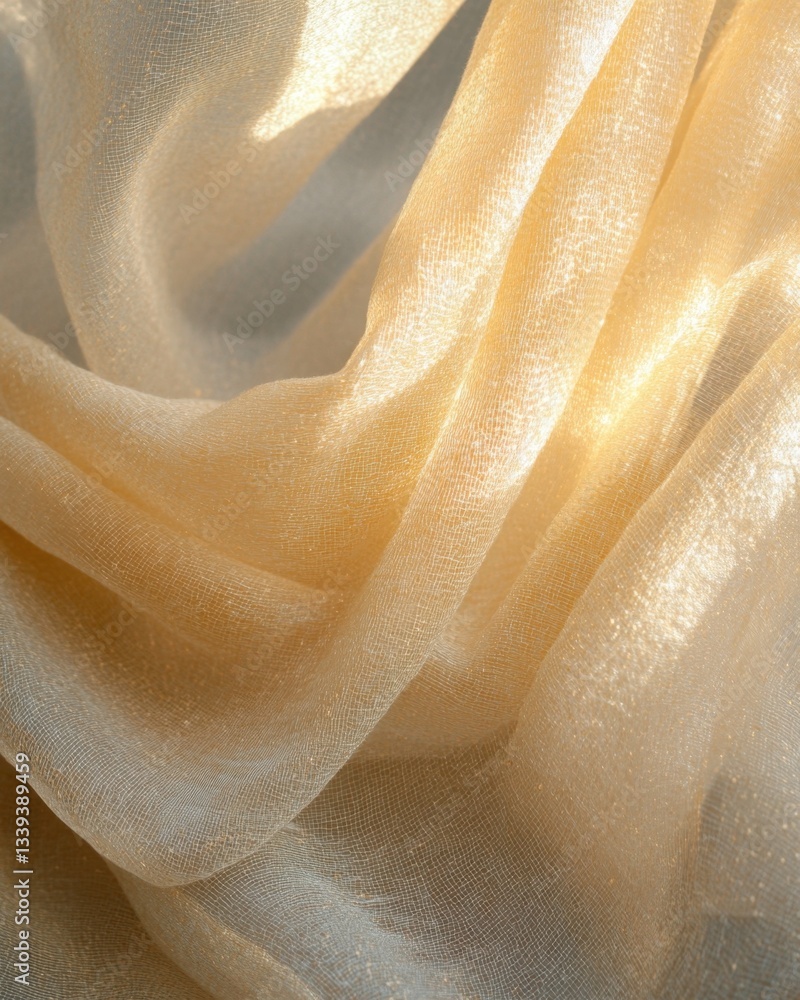 Poster delicate flowing golden fabric illuminated by soft sunlight creating a luxurious and ethereal textur