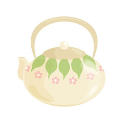 Cute round teapot for making tea. Vector illustration in flat style on white background.