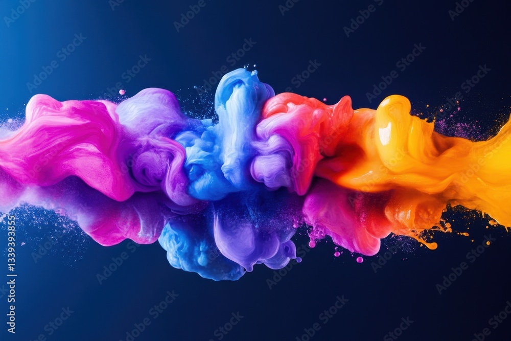 Poster vibrant explosion of colorful ink in water against a dark blue backdrop creating an abstract artisti