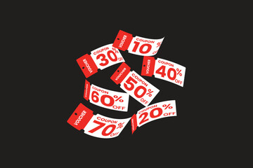 Voucher card cash back template design with coupon code promotion. Promotion and gift voucher coupon.
Flying Red voucher with white background. Special premium price offers sale coupon.