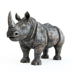 Obraz premium A matte charcoal rhino, with rugged textures and a powerful stance, standing firmly on a white background.