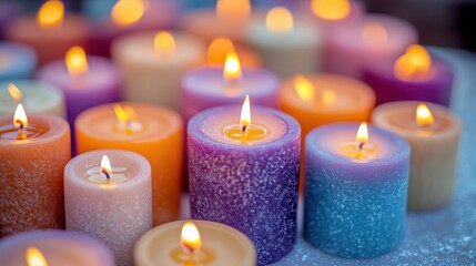 Colorful Candles with Soft Flames Creating a Warm Atmosphere