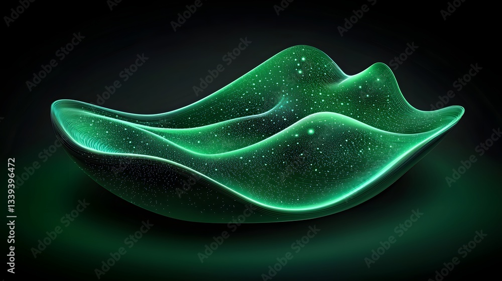 Poster deep emerald mist waves with dreamy holographic effects creating a sparkling green background for vi