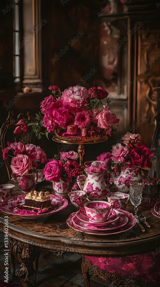 Poster beautifully arranged table with a bountiful display of flowers creating a festive and elegant birthd