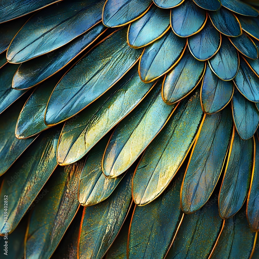 Aufkleber elegant close-up of beautiful bird feathers showcasing intricate patterns and vivid colors in nature
