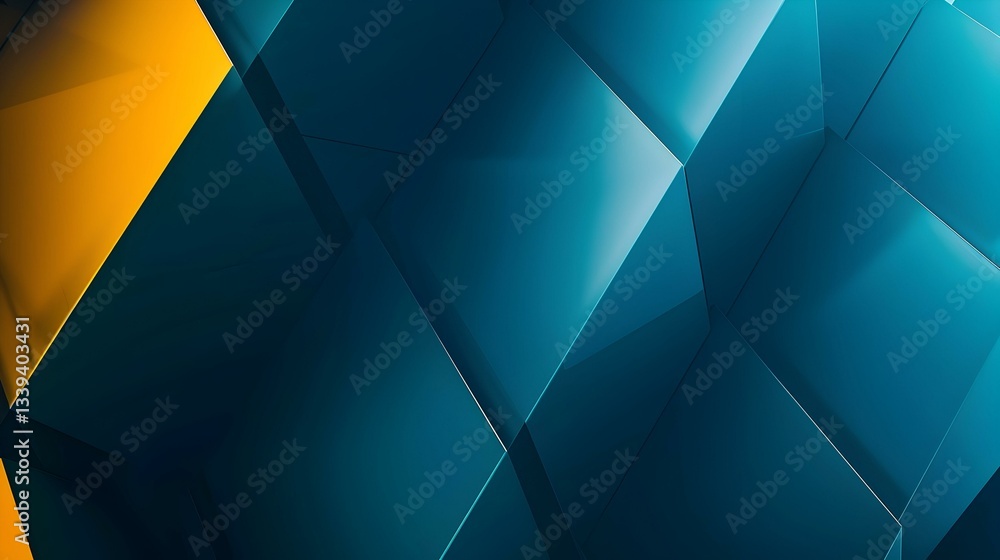 Poster abstract geometric background with sharp angles, featuring a blue and yellow color scheme. modern an