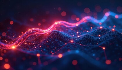 Abstract glowing lines forming digital network, code, vector