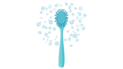 A studio shot of a light blue plastic oval-shaped bath brush with a long handle.  The brush is positioned centrally against a white background.  Numerous small, light-blue and white, translucent