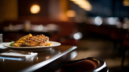 Grilled Pork chop in fancy Resteraunt Setting