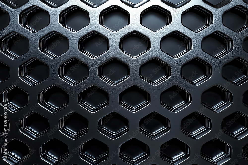 Poster geometric honeycomb metal mesh with soft gradient lighting casting dynamic depth and texture