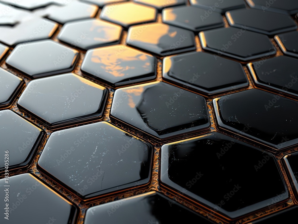 Poster geometric hexagonal tile textures playing with reflections and high-contrast light