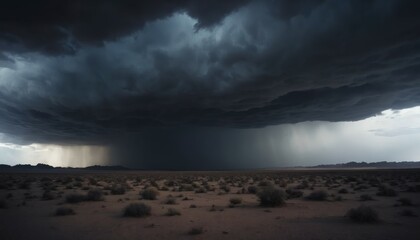 Obraz premium Dramatic Storm Clouds Over Barren Desert Landscape with Rain and Light
