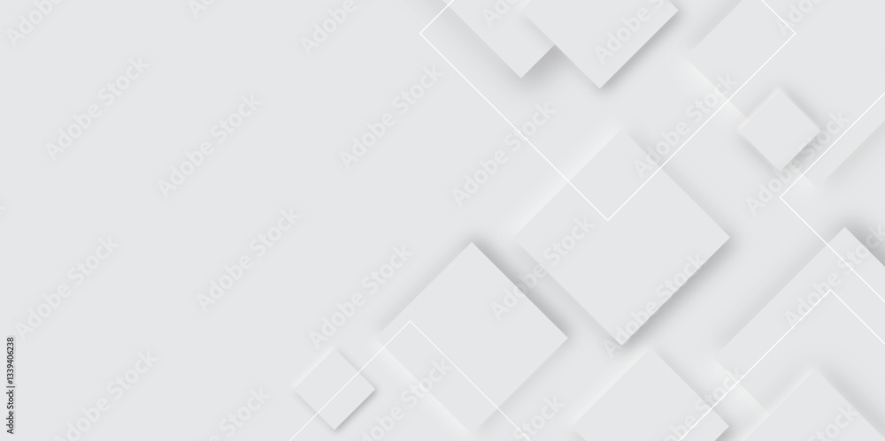 Poster Abstract grey geometric vector background with soft shadow on neutral light grey textured background.3d architecture pattern design. Template for branding business .white paper texture background ..	