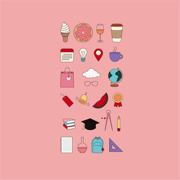 Minimalist Icons Set: Food, Travel, Education