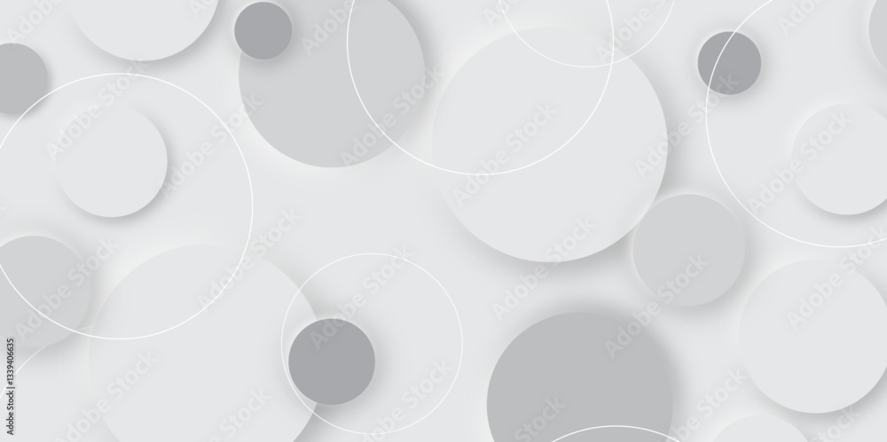 Poster  White and grey abstract modern circle background. abstract white circle shape with digital hi tech concept background technology. elegant minimal style Paper circle business banner with drop shadows.