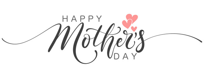 Mother's day greeting card. Symbol of love and calligraphy text on transparent background. Vector eps