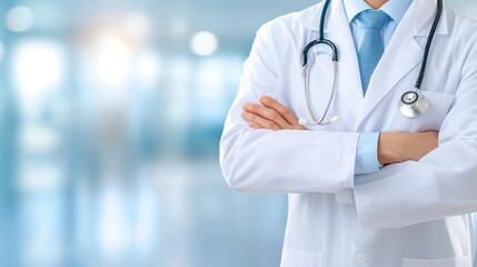 Confident doctor with crossed arms, professional expertise in healthcare confident