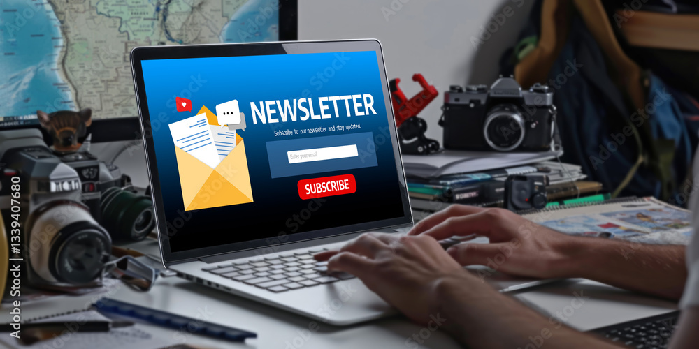 Poster newsletter signup page on computer for customer to subscribe brisk newsletter update information to 