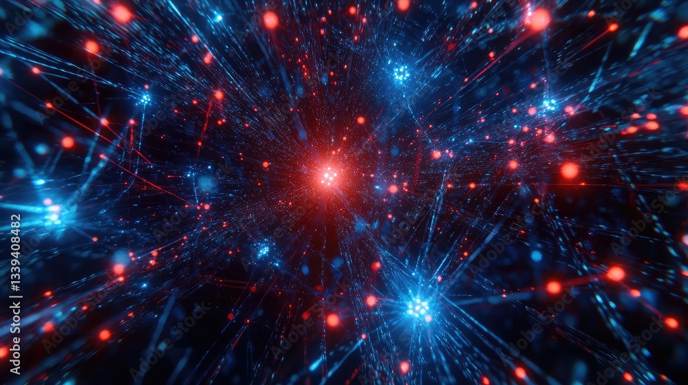 Poster d rendering of glowing data points and lines connecting to form a digital network. a dynamic, futuri