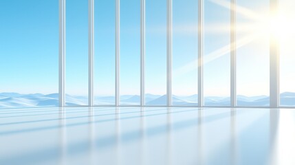 Naklejka premium Breathtaking mountain vista, scenic window view with expansive blue sky majestic