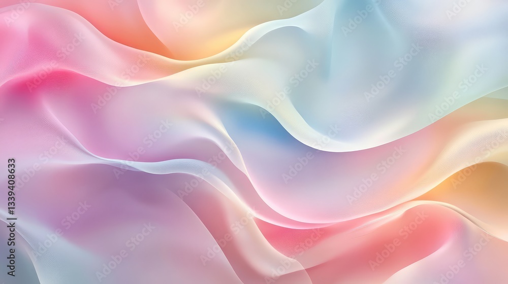 Poster abstract design of delicate waves and soft hues in pastel colors, creating a sense of tranquility an