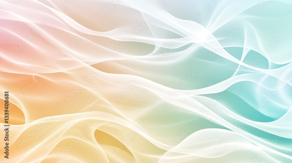 Poster abstract design of delicate waves and soft hues in pastel colors, creating a sense of tranquility an