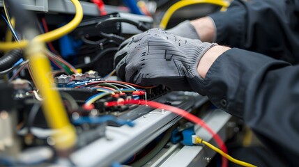 Technician working on complex wiring.