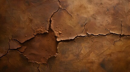 Fototapeta premium Close-up of cracked earth texture with varied tones and textures, revealing depth and age. Ideal for backgrounds or representing dryness/erosion.