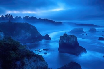 Coos Bay Aerial View: Protected Cove at Cape Arago State Park on Oregon's Coastline