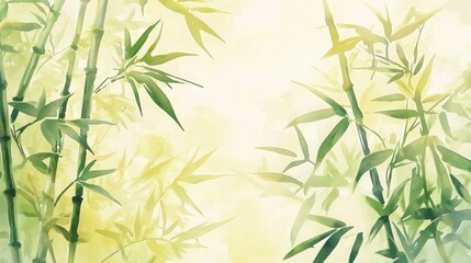 Obraz premium Tall bamboo stalks sway softly in the morning breeze, their vibrant green leaves offering a calming atmosphere in a peaceful garden setting
