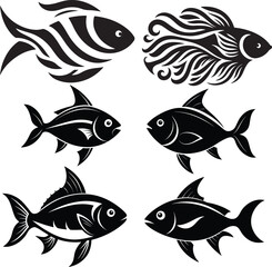 Fish Silhouette Vector | Marine Life Illustration | Black and White Fish Clipart | Ocean Wildlife Icon