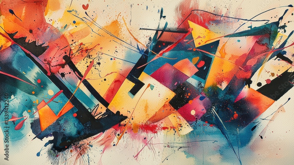 Poster this artwork features a captivating mix of bright colors splashed and layered on paper, creating a l