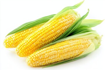 Fresh and vibrant corn on the cob isolated on a white background highlighting its juicy kernels and natural appeal