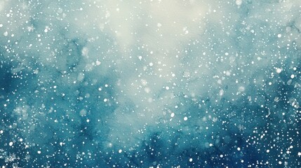 Soft snowflakes drift down through the cold air, creating a calm atmosphere over a tranquil landscape lit by the fading twilight sky