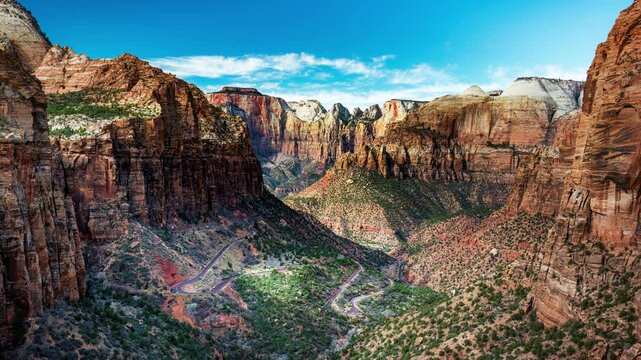 Timelapse of the west temple of Zion National Park in winter