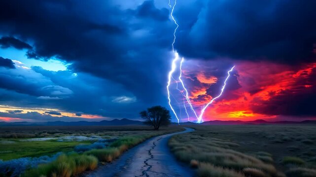 Only two options to choose God vs Satan or Good vs Evil two paths in stormy background 4K