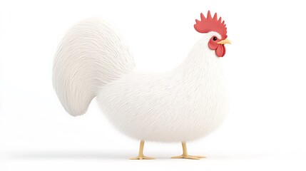 Fototapeta premium Fluffy White Rooster Cartoon Illustration