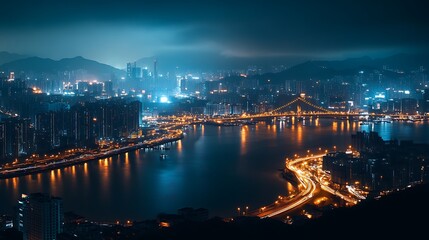 Scenic night cityscape reflections sparkling river view high resolution picture