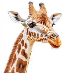 Obraz premium Giraffe displaying unique features and expression in a natural setting during daylight