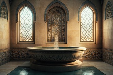 Obraz premium Islamic architectural fountain, light, serenity, interior, calm