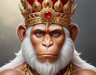Mighty and Wise Lord Hanuman Ji in a Crown - Hindu Mythology Deity
