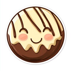 Title: cute smiley happy cartoon sticker chocolate drizzled truffle ball character illustration drawing, white background

