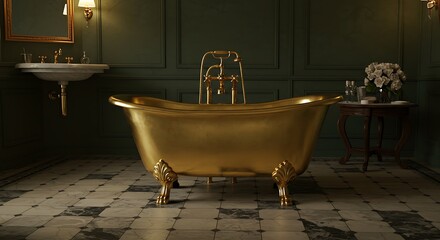 Luxury Golden Bathtub in Elegant Bathroom